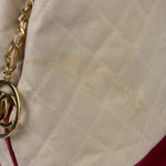 Chanel Vintage Beige/Red Leather Trim Drawstring Bucket Bag 1989