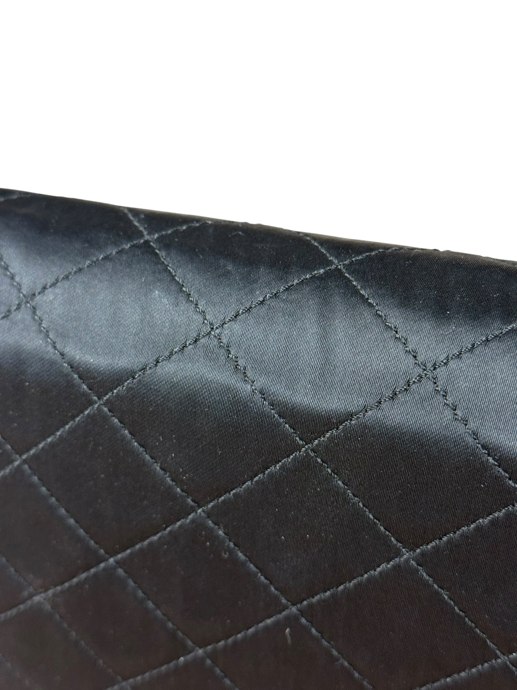 Chanel Vintage CC Black Satin Half-Moon Flap Bag 1991