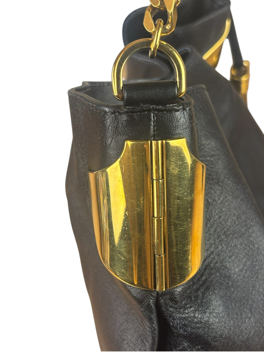 Gucci Black Leather 1970 Chain Hobo Bag