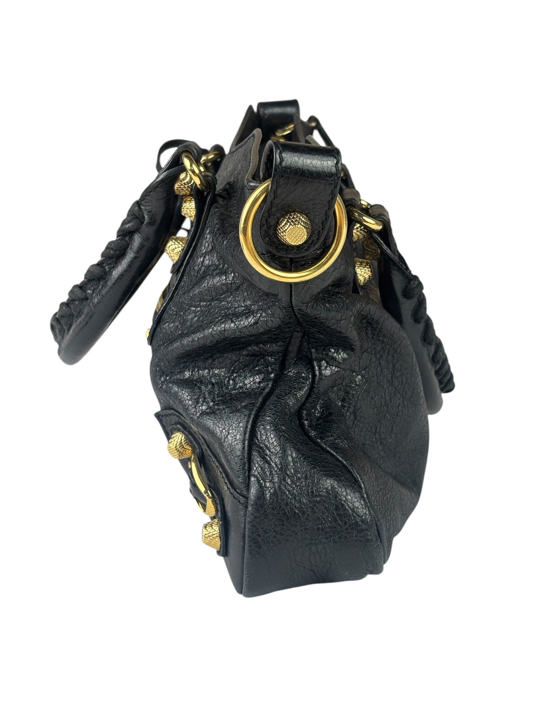 Balenciaga Black Lambskin Moto City Two-Way Bag