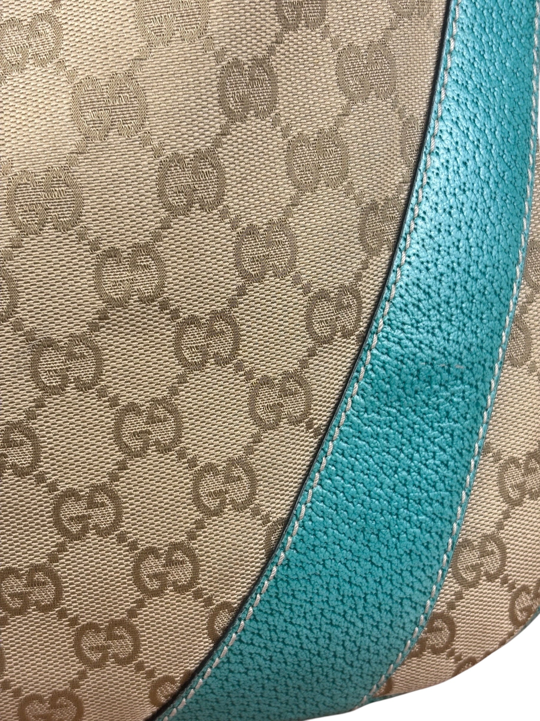 Gucci GG Vintage Canvas Turquoise Trim Hobo Bag