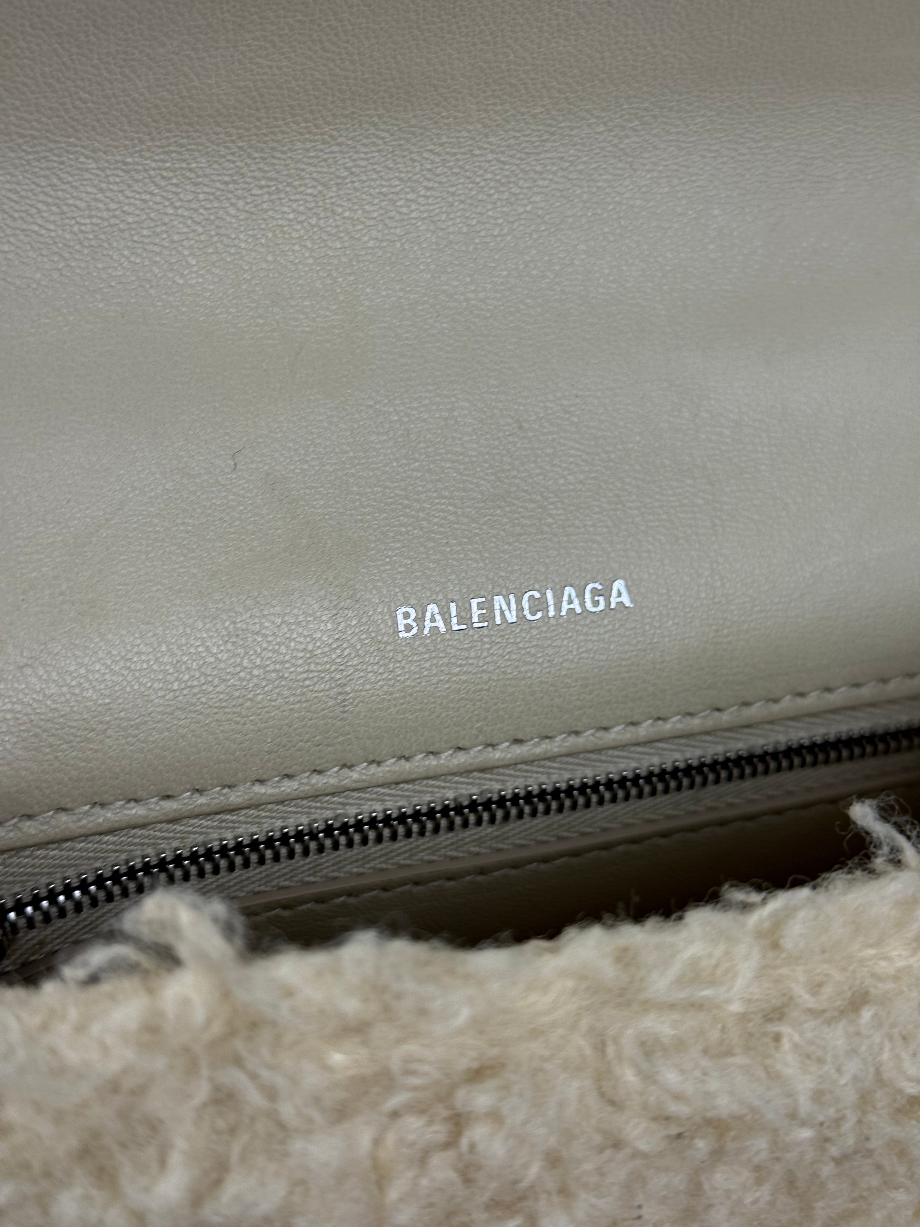 Balenciaga Furry Hourglass 2Way Handbag Beige