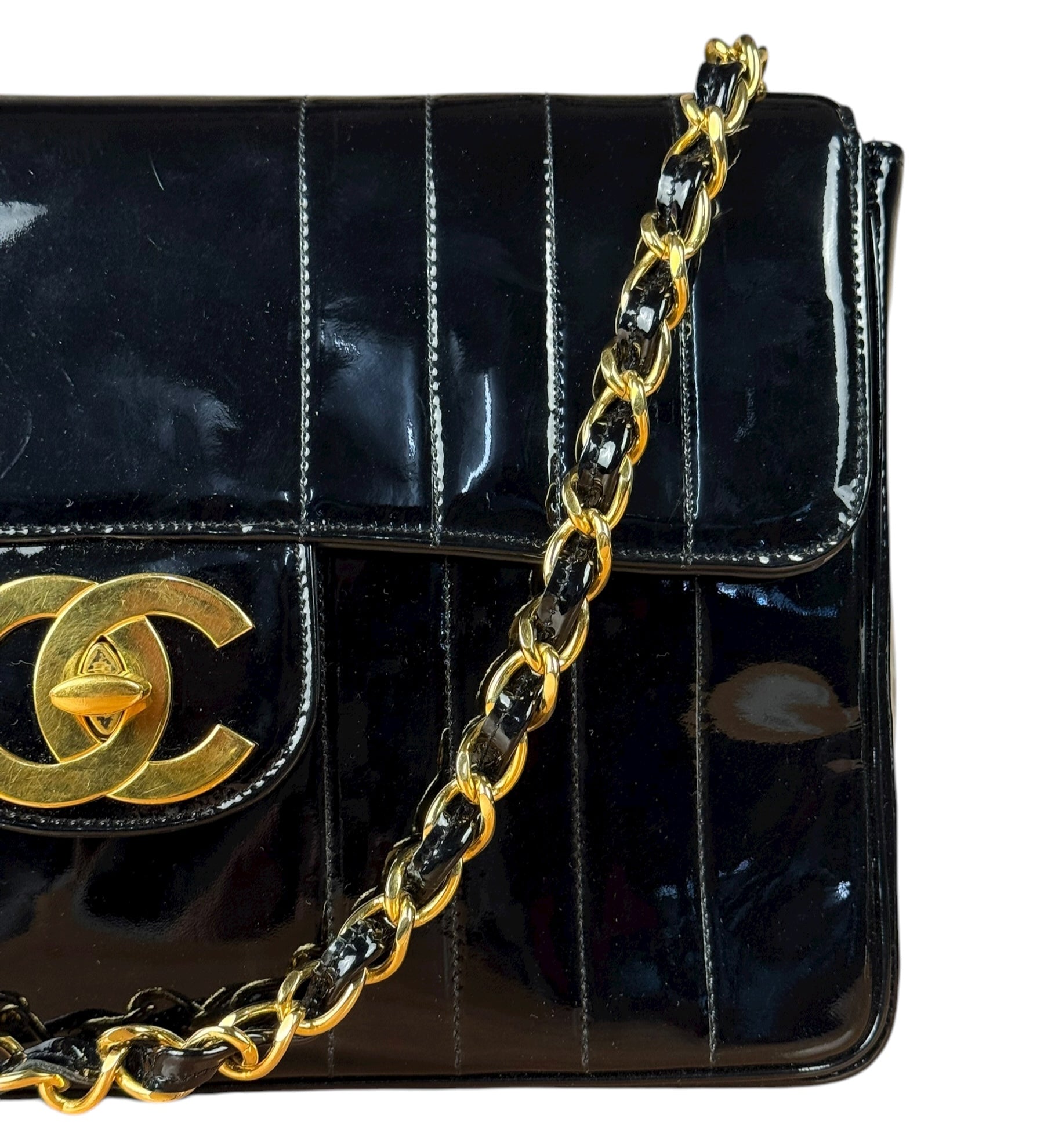 Chanel Black Patent Mademoiselle Single Flap Bag '95