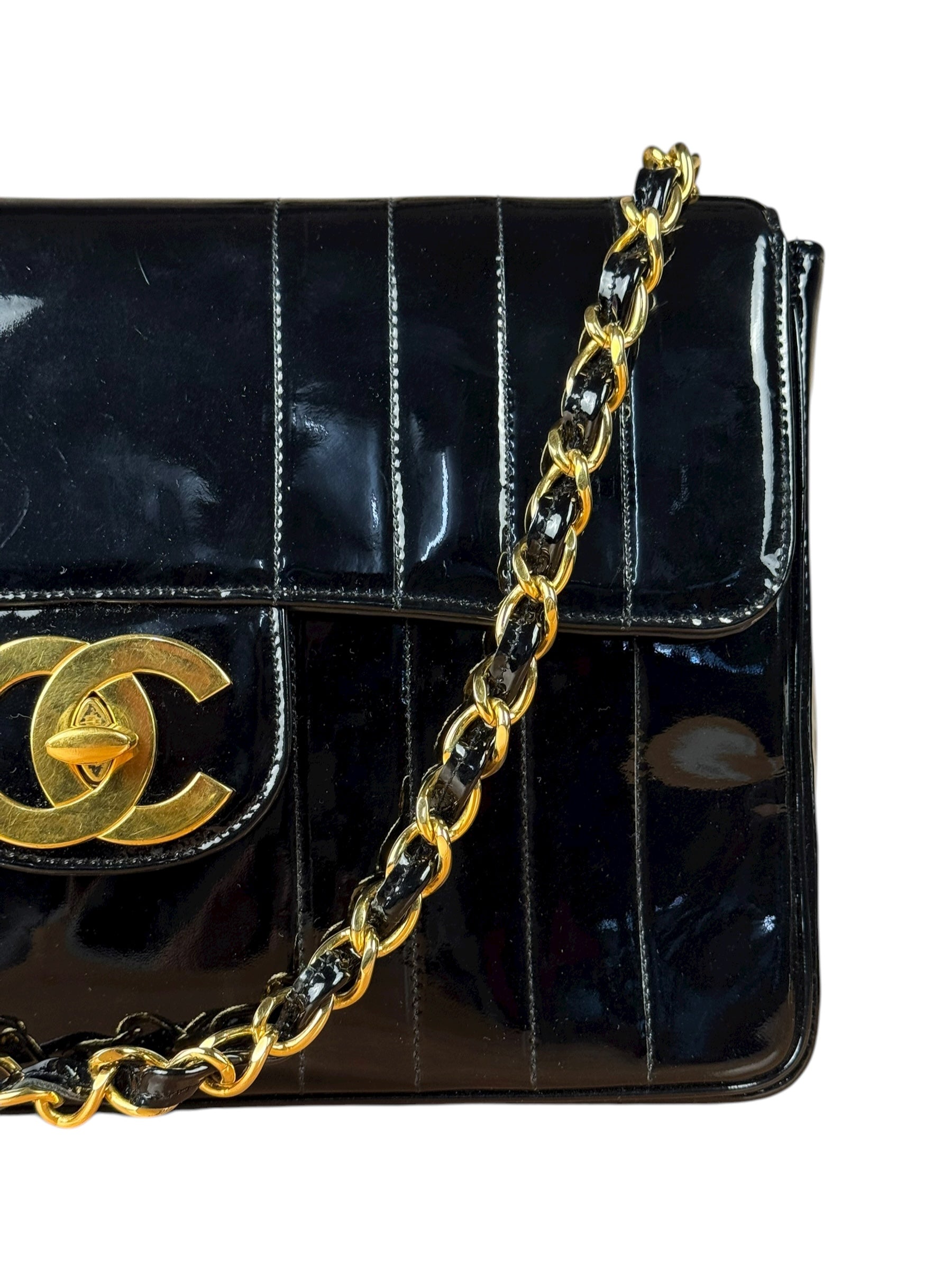 Chanel Black Patent Mademoiselle Single Flap Bag '95