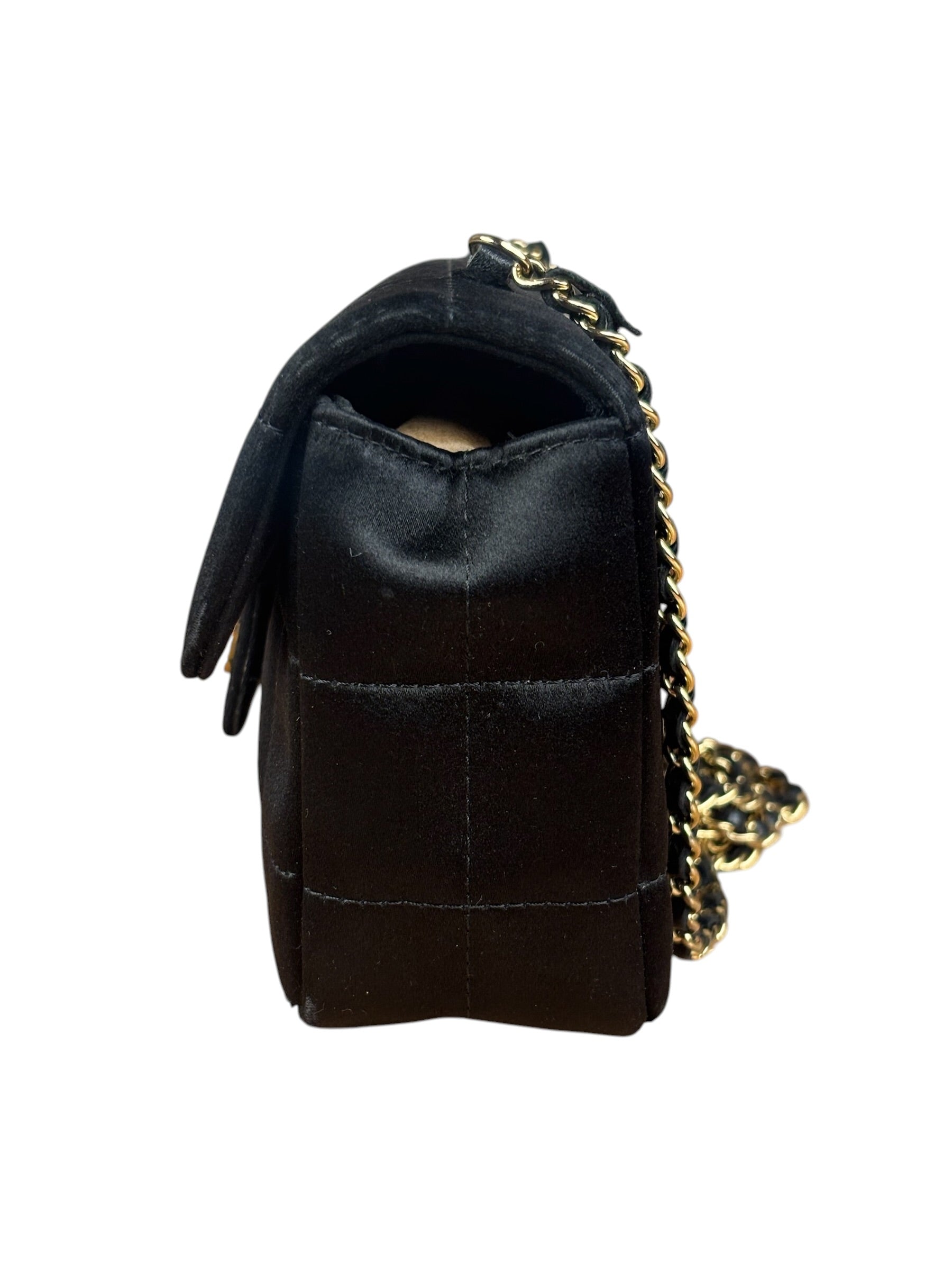 Chanel Black Satin Chocolate Bar Mini Chain Flap Bag 2010