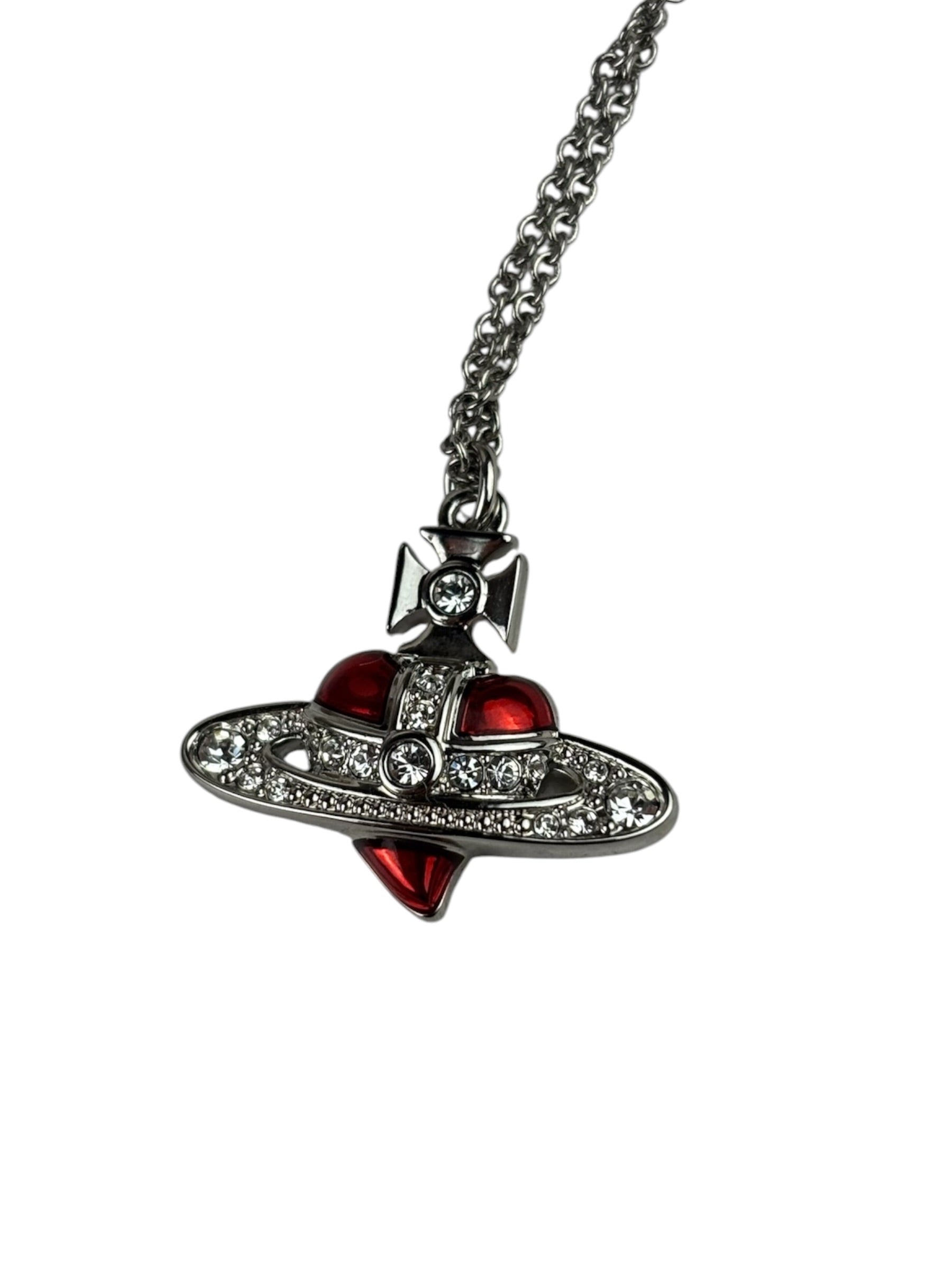 Vivienne Westwood Orb Red Diamante Heart Pendant Necklace