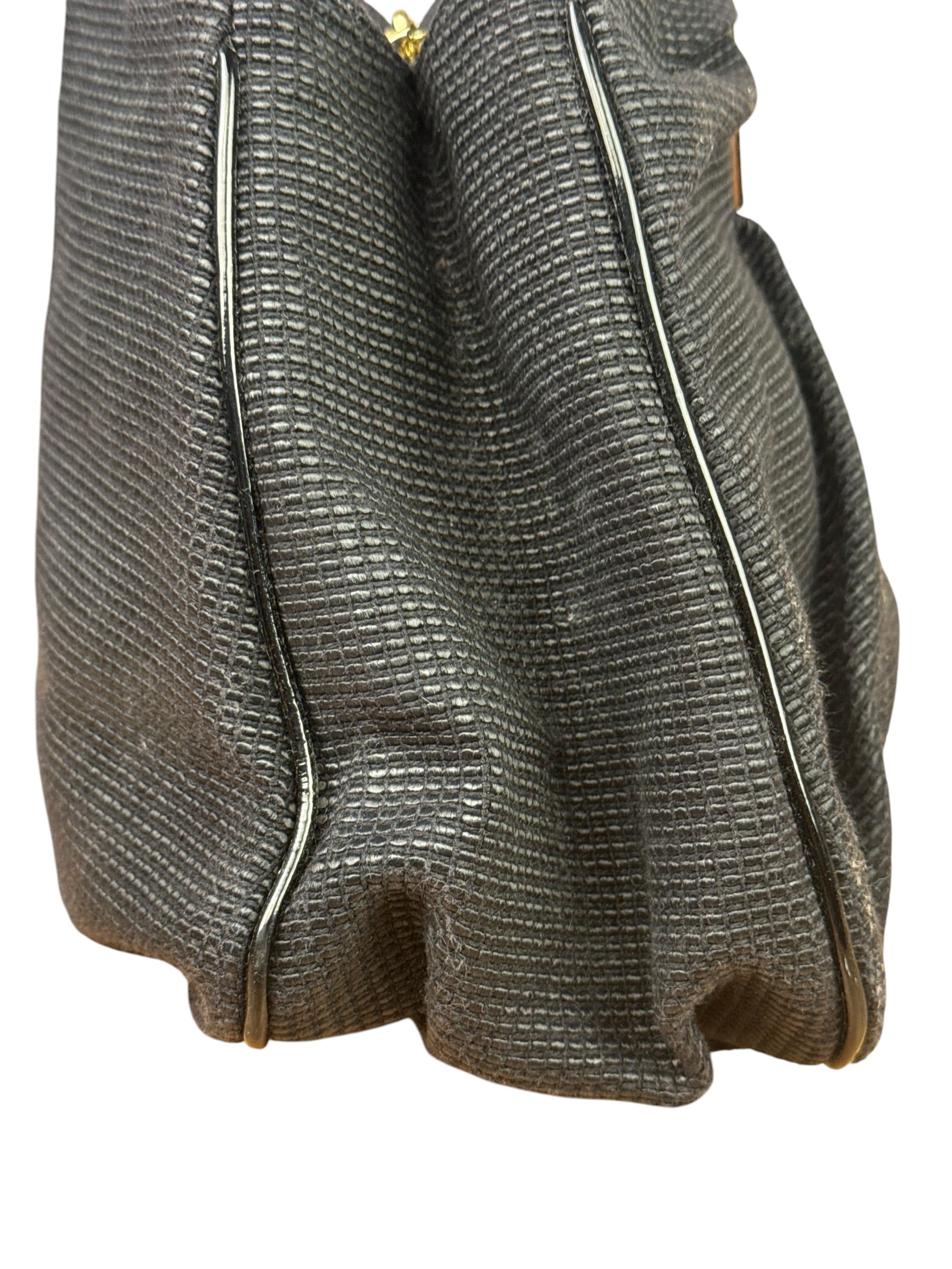 Fendi Bicolor Patent Leather Trim Mia Shoulder Bag