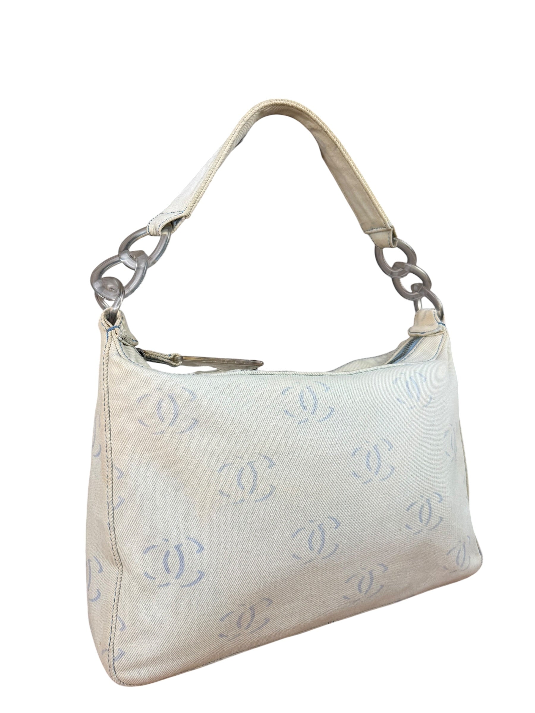 Chanel Light Washed Denim CC Canvas Logo Shoulder Bag 2002
