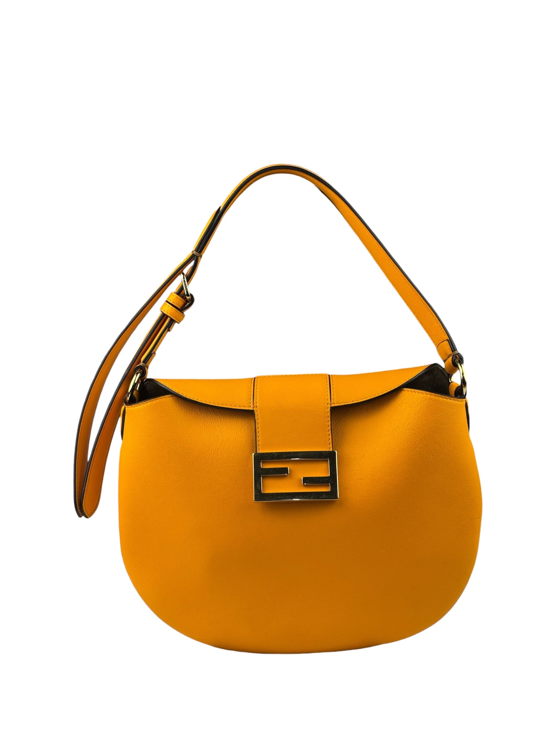 Fendi Orange Leather Small Croissant Hobo Bag
