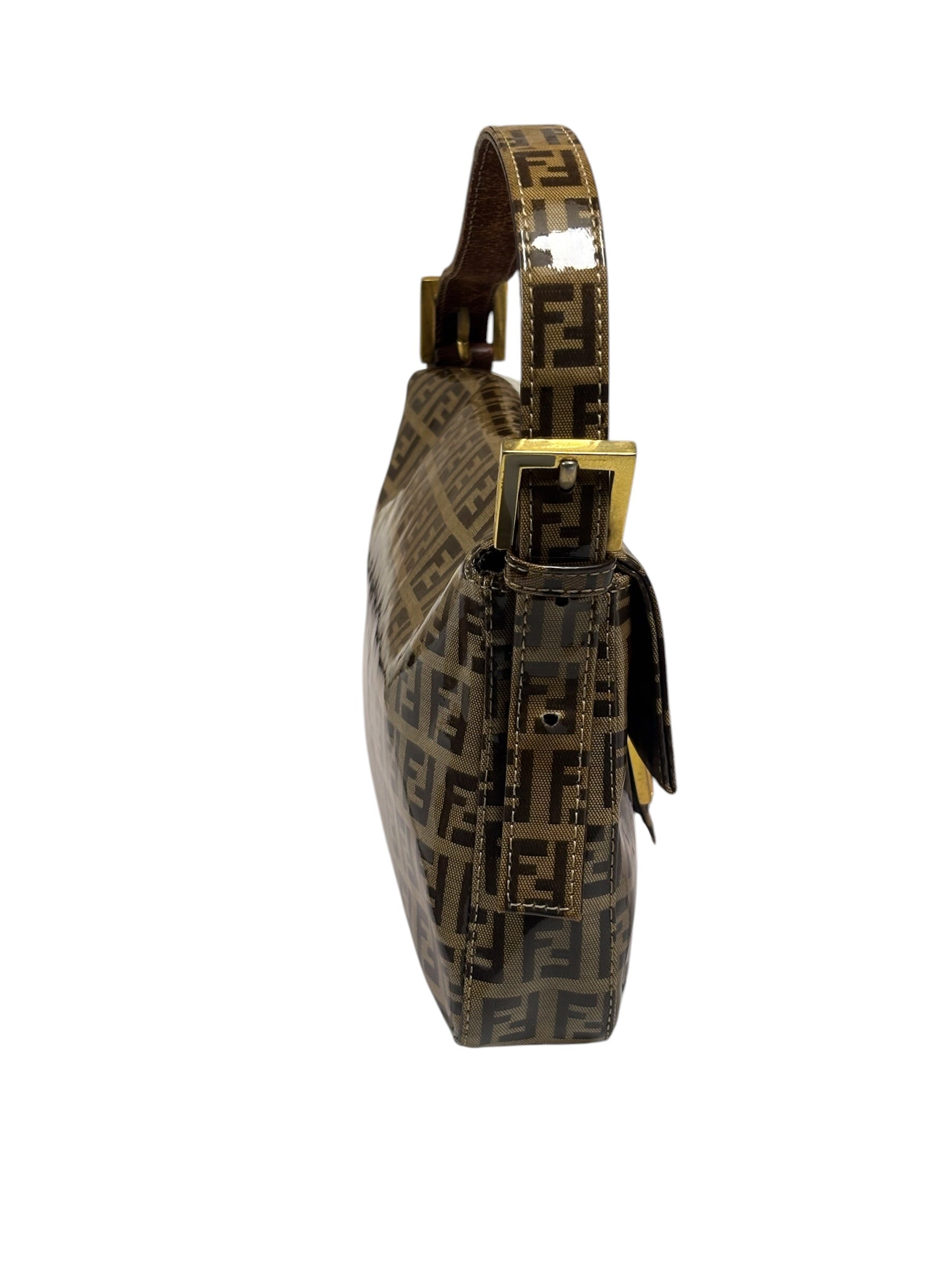 Fendi Brown Vinyl Zucca Baguette