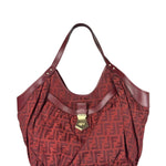 Fendi Red Leather Trim Zucca Chef Tote