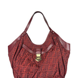 Fendi Red Leather Trim Zucca Chef Tote