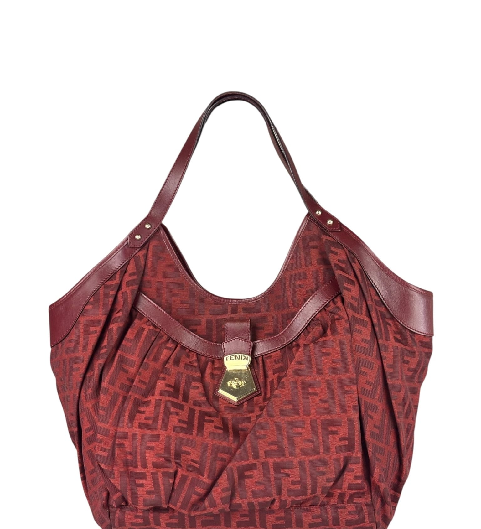 Fendi Red Leather Trim Zucca Chef Tote