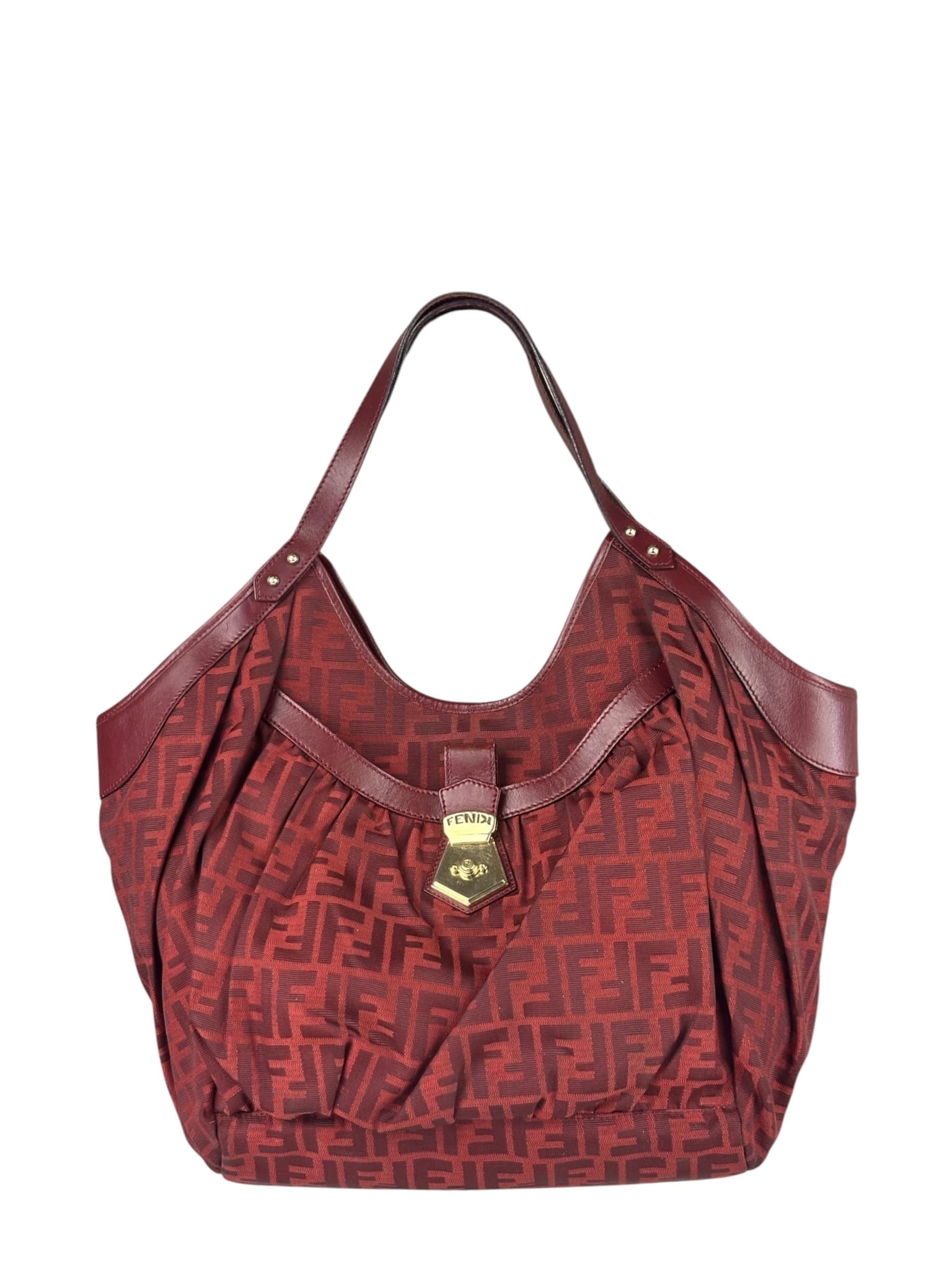 Fendi Red Leather Trim Zucca Chef Tote