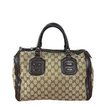 Gucci GG Leather Trim Canvas Techno Boston Handbag