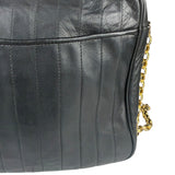 Chanel Vintage Black Leather Mademoiselle Vertical Quilted Shoulder Bag 1990's