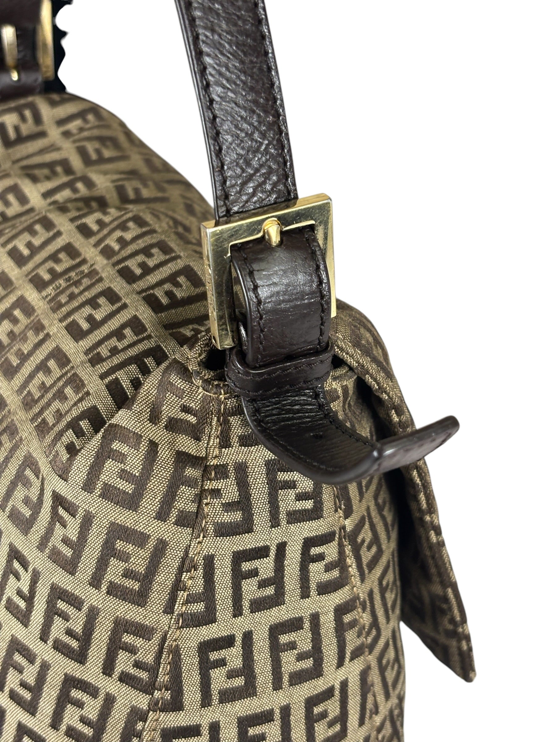 Fendi Brown Leather Trim Zucca Mamma Baguette
