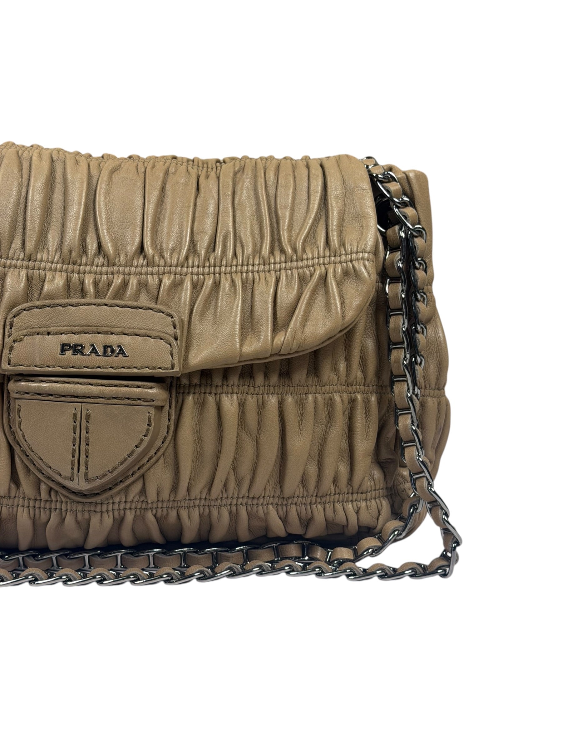 Prada Beige Nappa Leather Gaufre Chain Shoulder Bag
