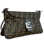 Fendi Brown Leather Trim Zucca FF Monogram Baguette