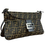 Fendi Brown Leather Trim Zucca FF Monogram Baguette