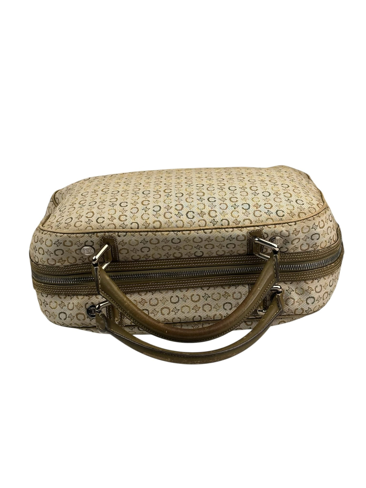 Celine Beige/Green Leather Trim Macadam Handbag