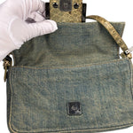 Fendi Denim/Snakeskin Trim Mini Baguette