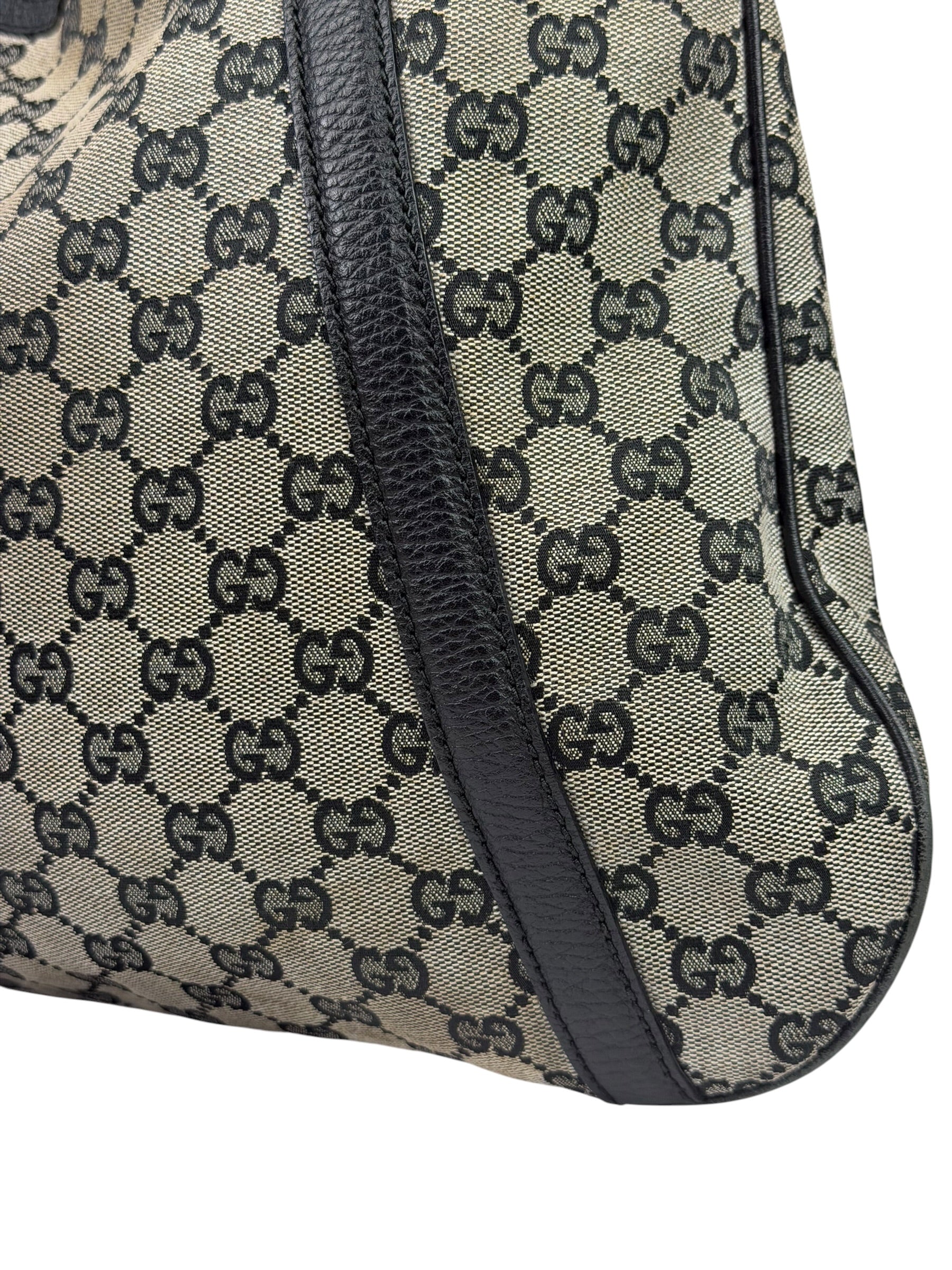 Gucci Black Leather Trim GG Supreme Hobo Bag