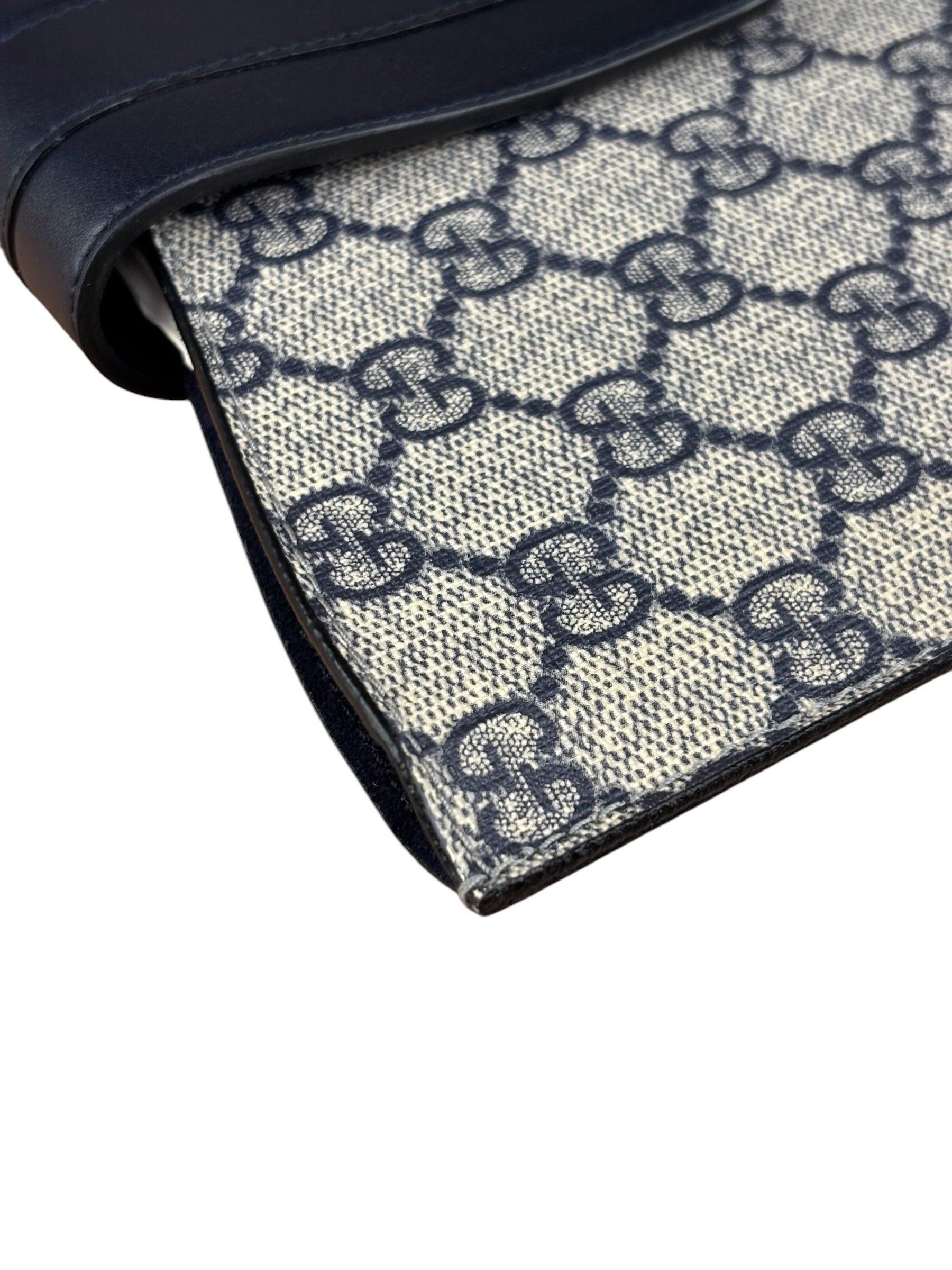 Gucci Navy Blue Leather Trim Coated GG Supreme iPad Case