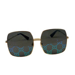 Gucci GG0414S Square Metal Frame Mirrored Lenses Sunglasses