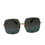 Gucci GG0414S Square Metal Frame Mirrored Lenses Sunglasses