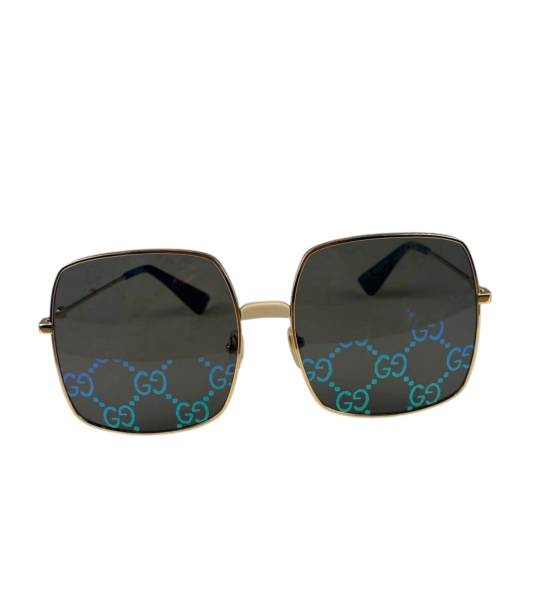 Gucci GG0414S Square Metal Frame Mirrored Lenses Sunglasses