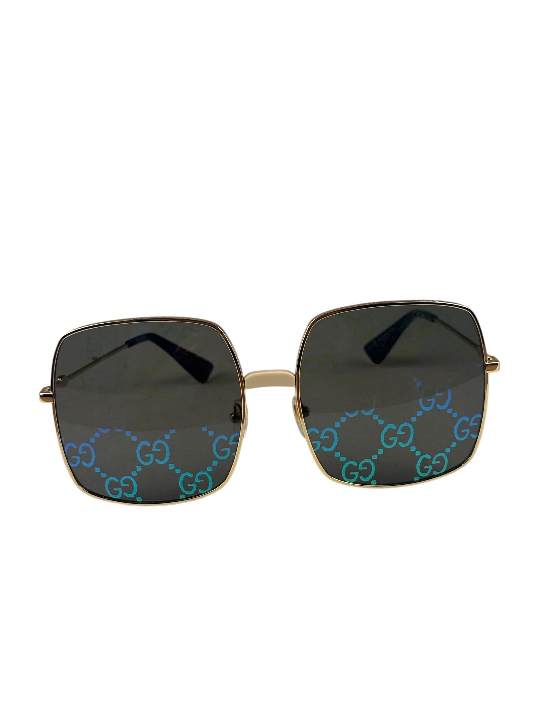 Gucci GG0414S Square Metal Frame Mirrored Lenses Sunglasses