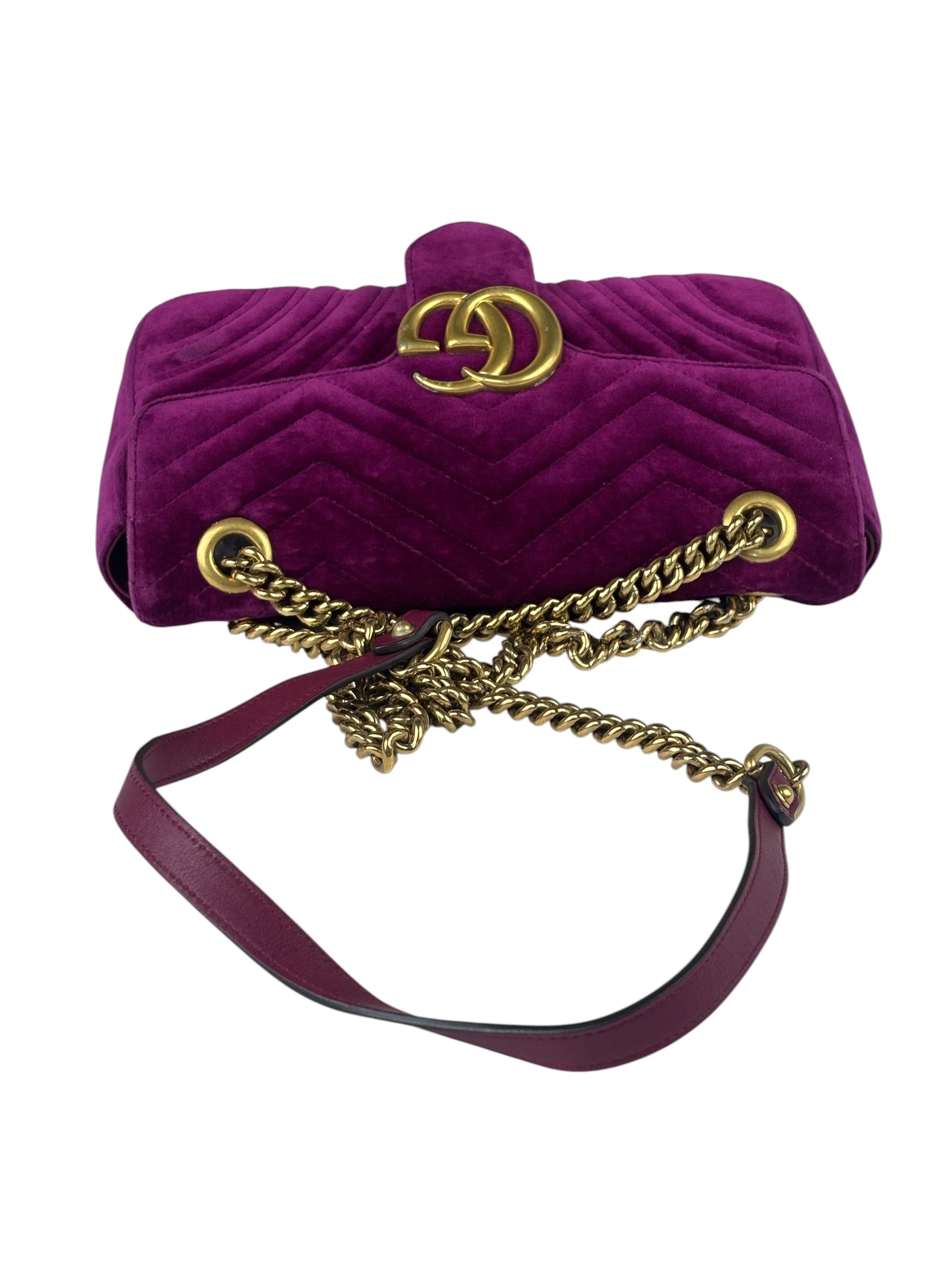 Gucci Magenta Velvet Marmont Matelasse Shoulder Bag