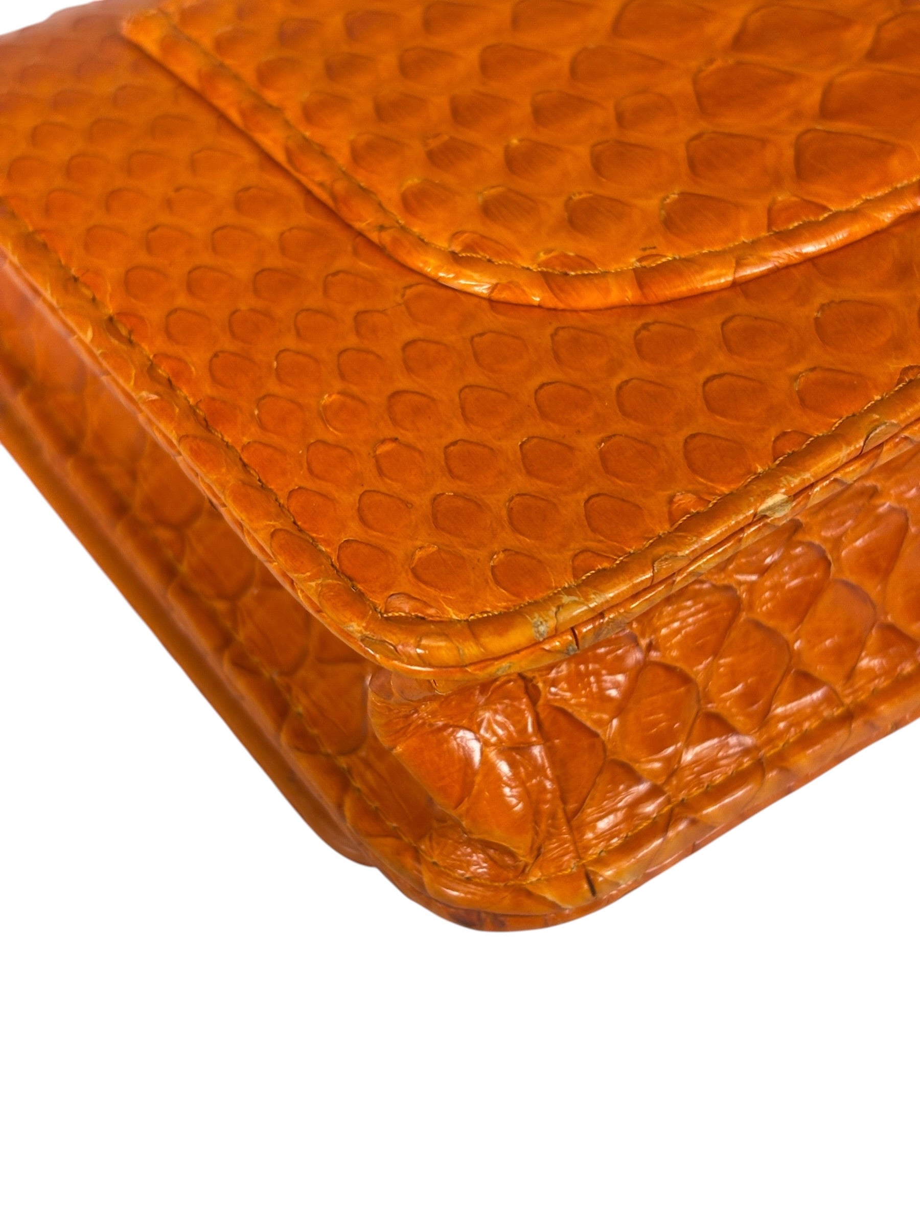 Chanel Orange Pythonskin Flap Wallet On Chain 2013