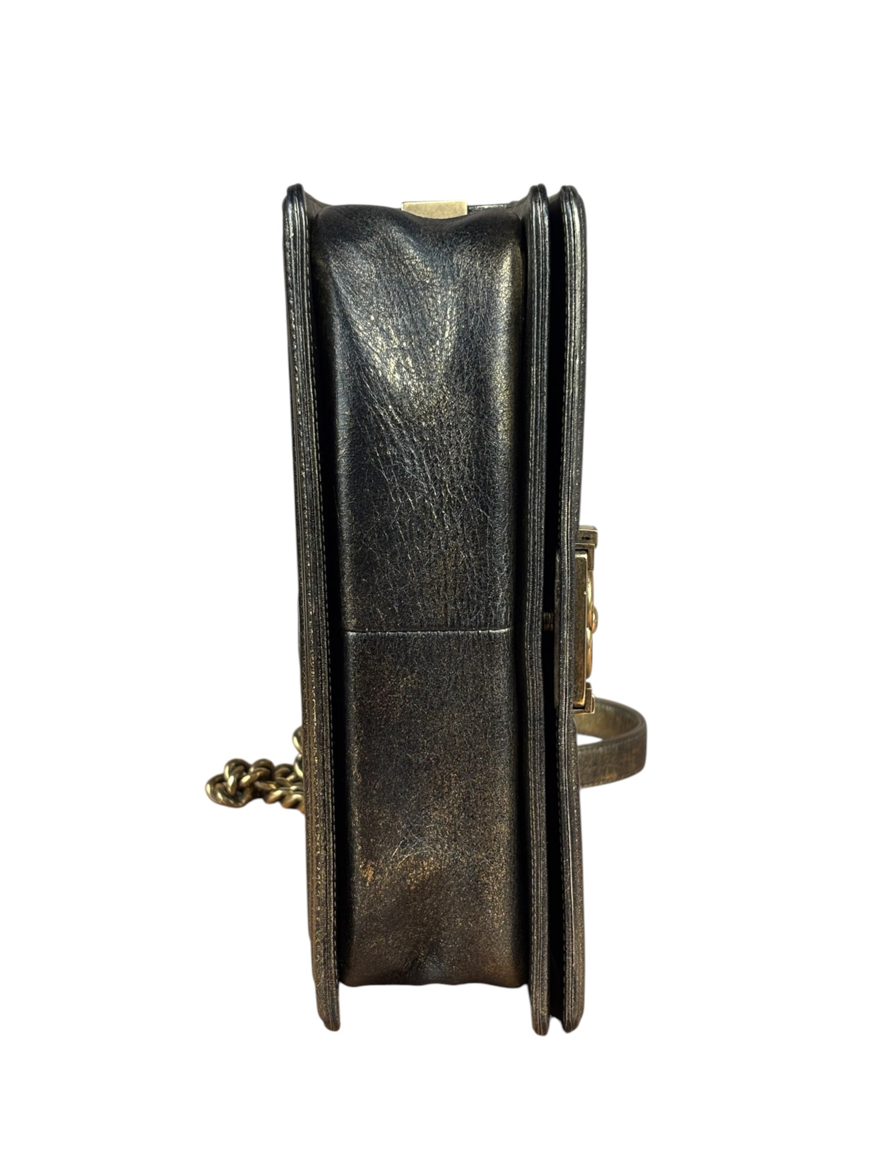 Chanel Metallic Dark Bronze Leather Old Medium Boy Flap Shoulder Bag