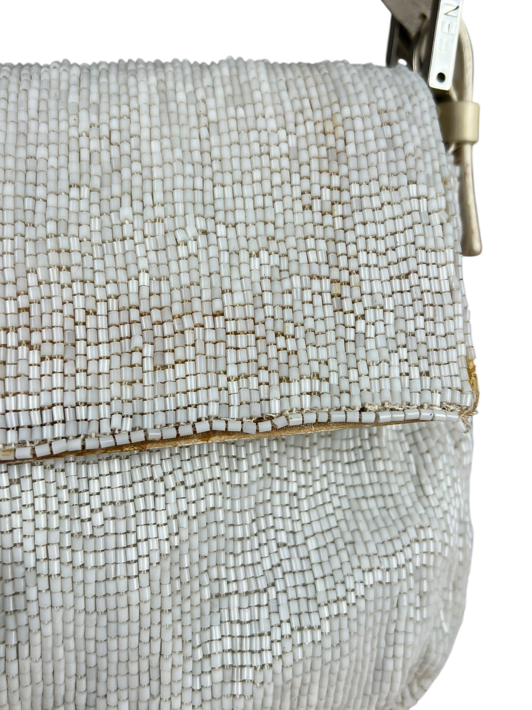 Fendi Vintage Beaded Baguette White