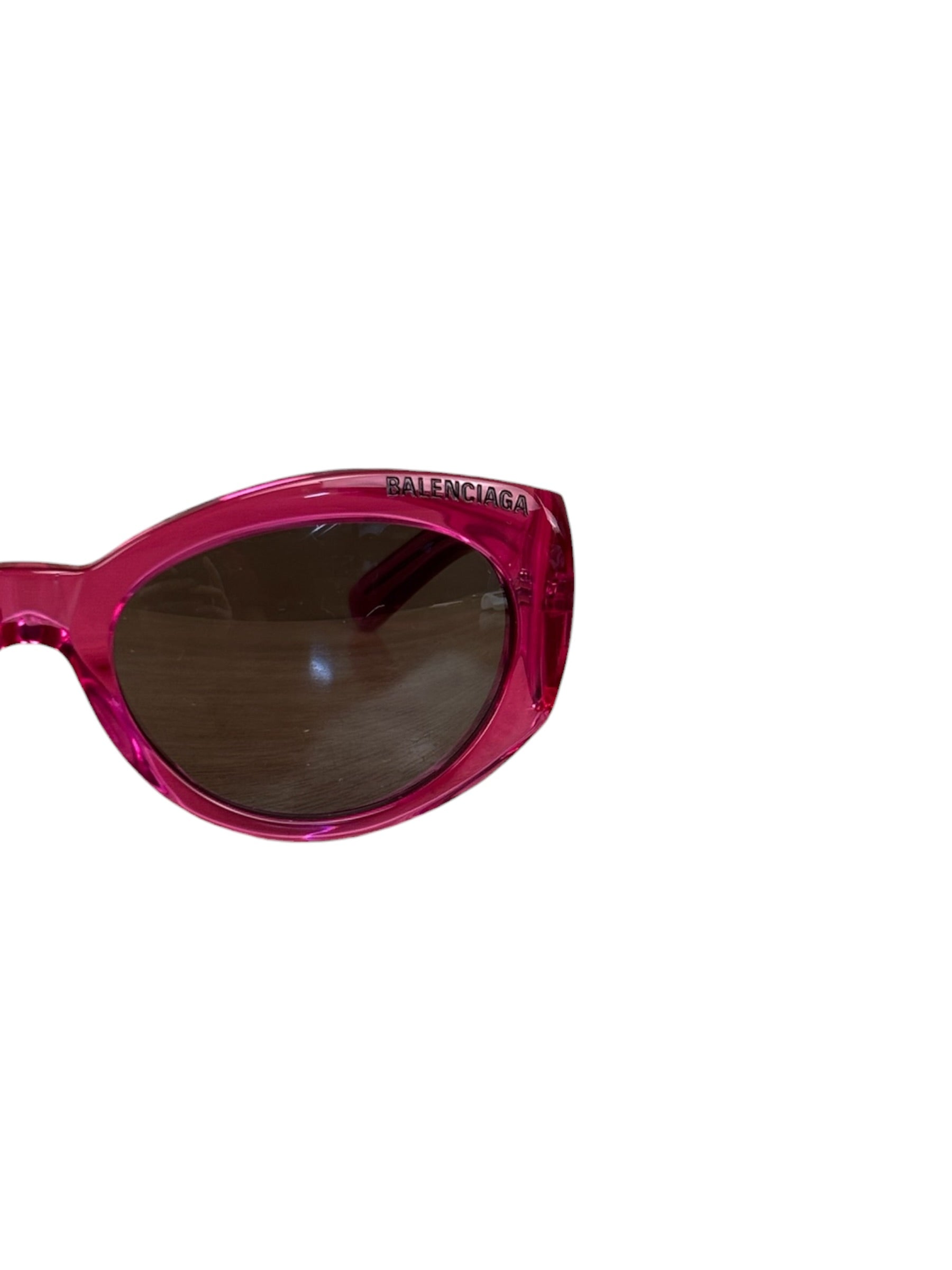 Balenciaga Shiny Transparent Fuchsia Round cat-Eye Sunglasses