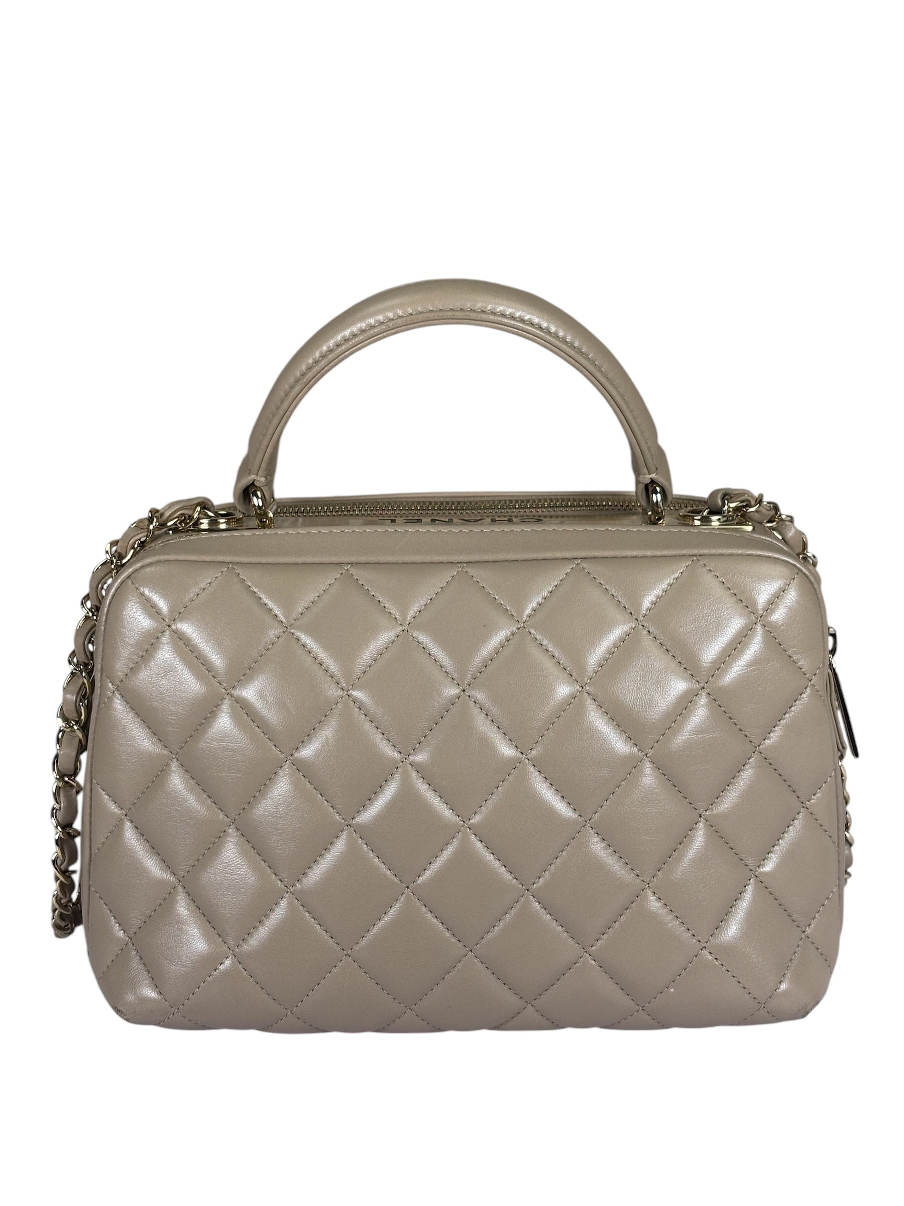 Chanel Beige Quilted Lambskin CC Trendy Bowling Bag 2017