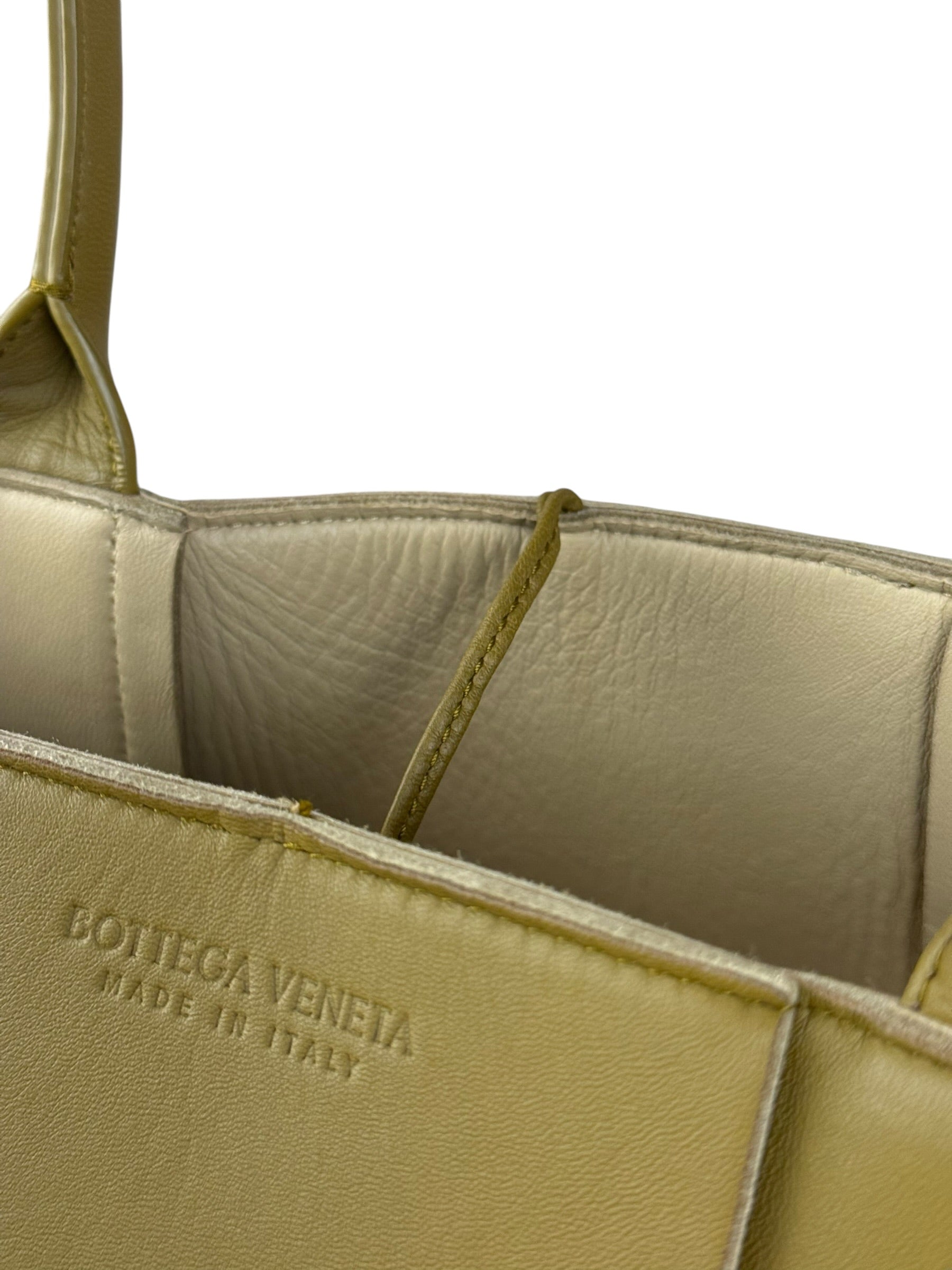 Bottega Veneta Muted Olive Intreccio Arco Woven Leather Tote