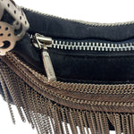Chole Black Nylon Chain-Link Crescent Mini Hobo Bag