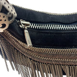 Chole Black Nylon Chain-Link Crescent Mini Hobo Bag