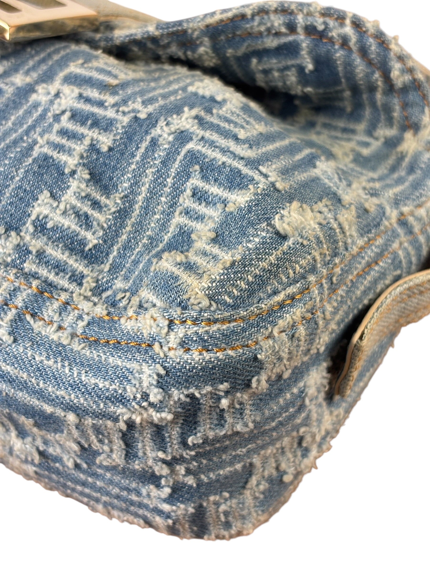 Fendi Blue Denim Zucca  Baguette