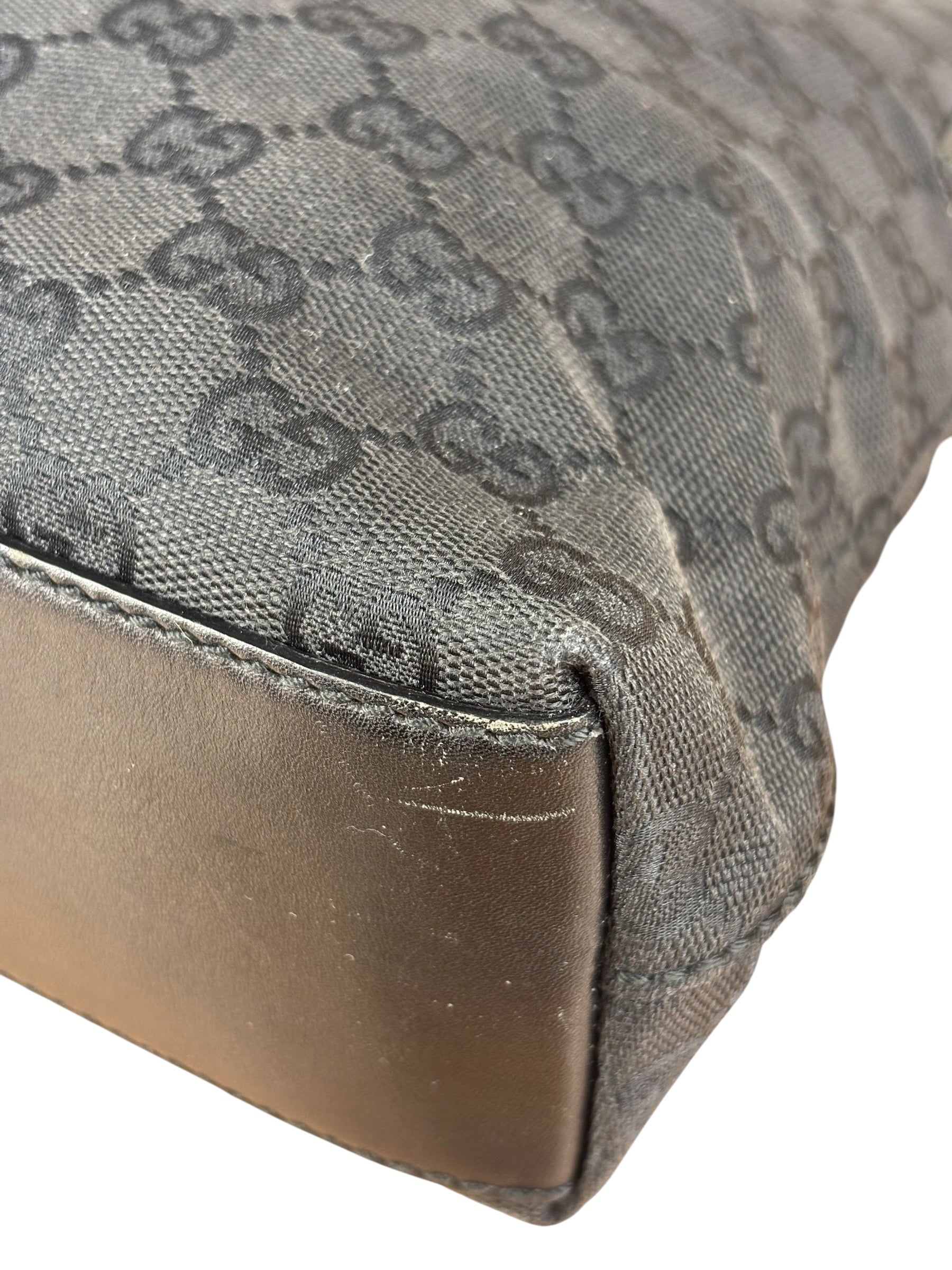 Gucci Vintage Leather Trim GG Canvas Jackie Piston Hobo Bag