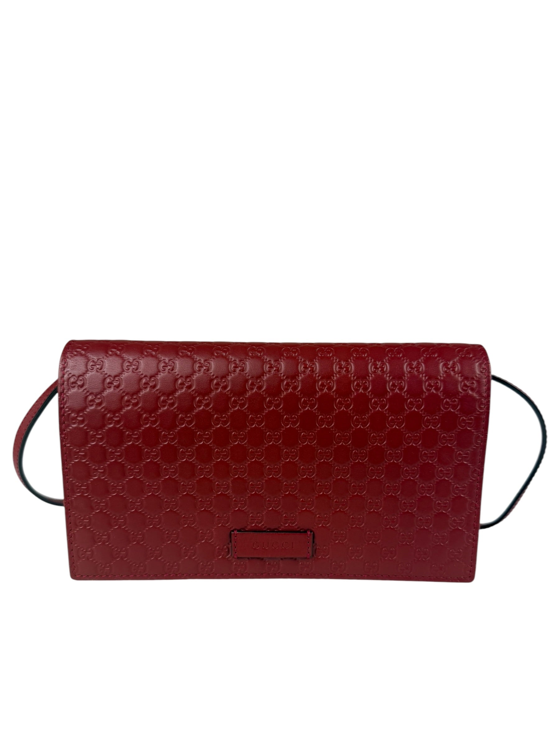 Gucci Red Micro GG Leather Crossbody Wallet