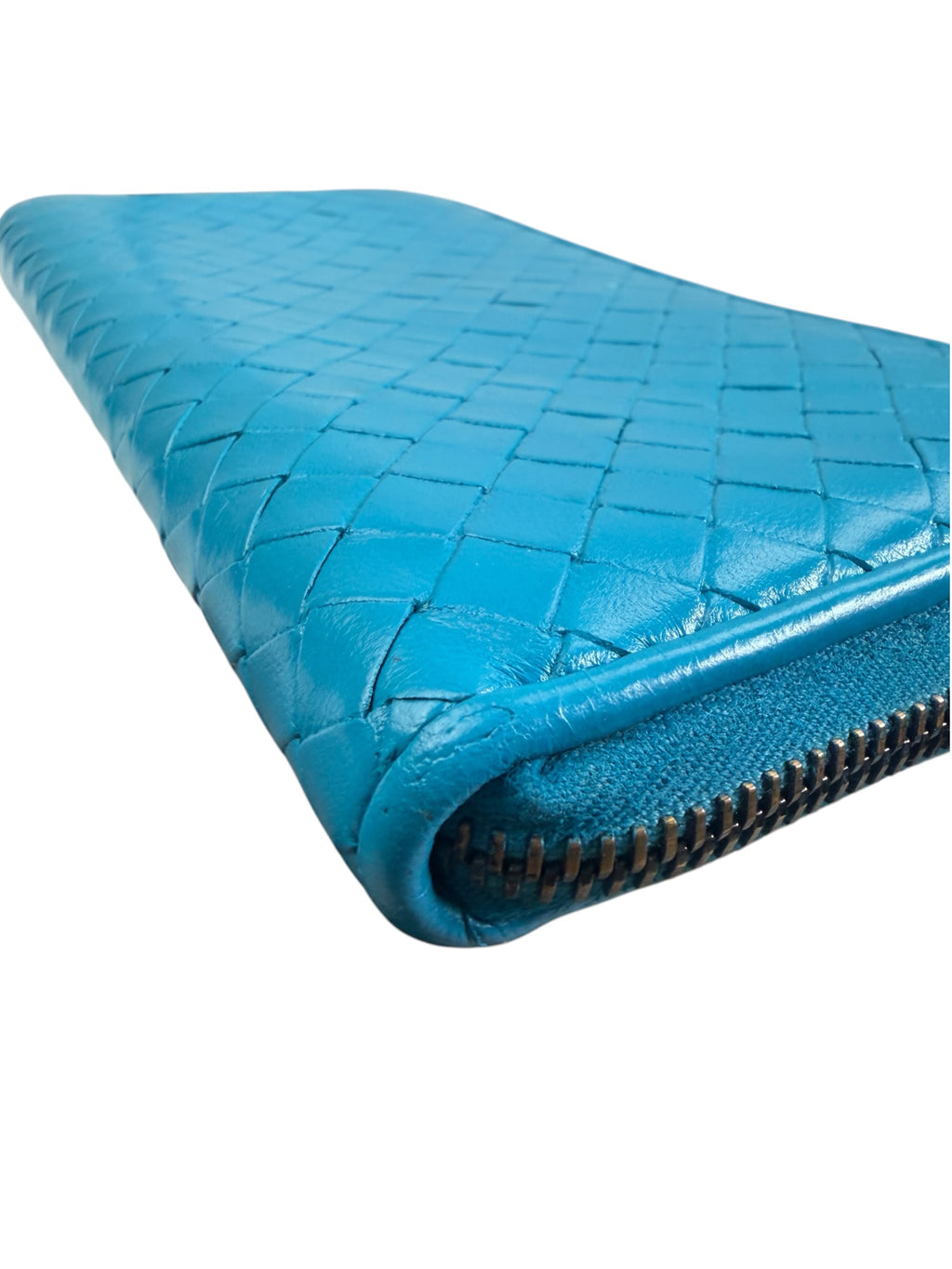 Bottega Veneta Blue Intrecciato Zip Around Long Wallet