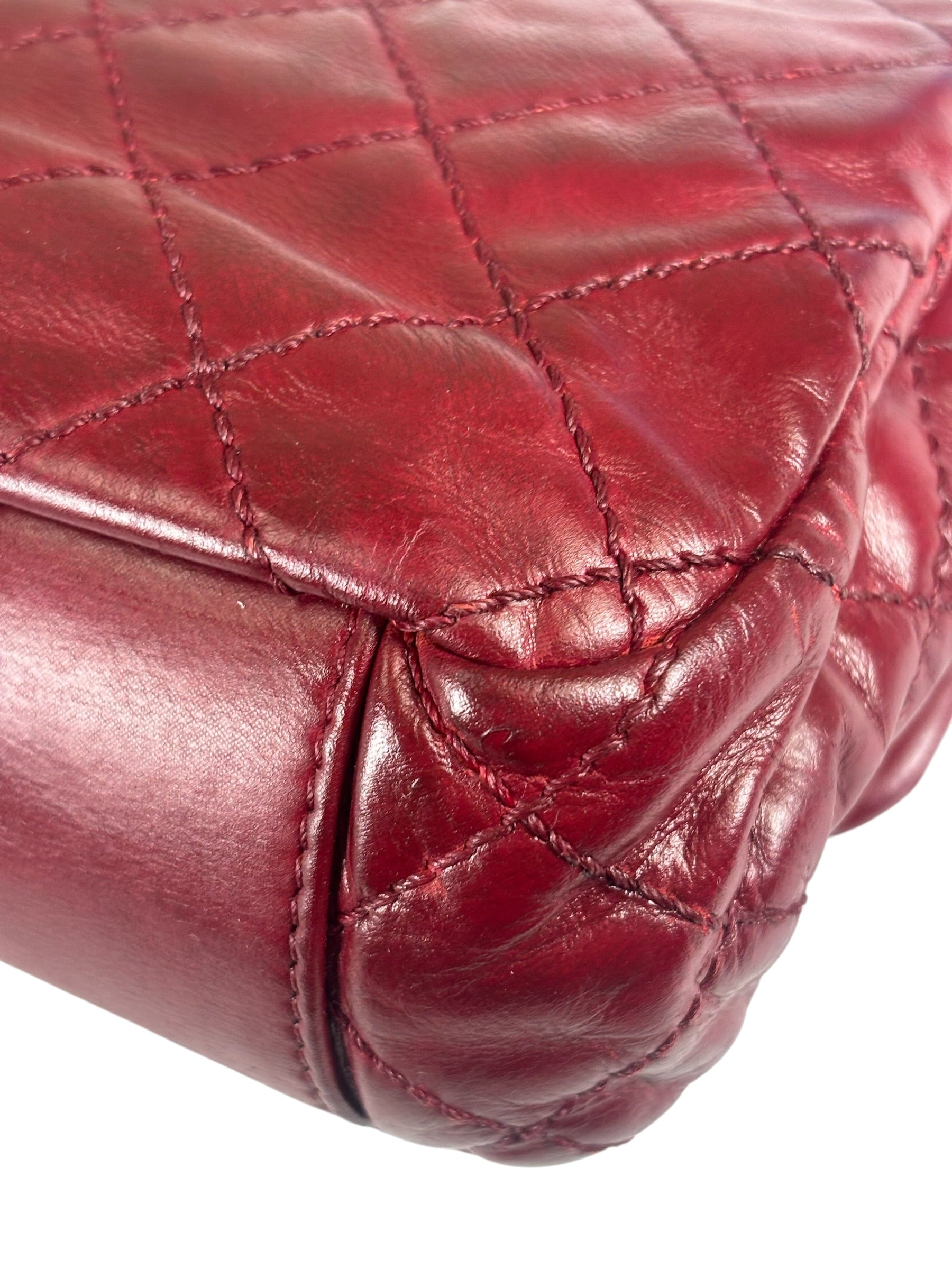 Chanel Red Quilted Calfskin Glazed Medium Duo Flap Bag 2012