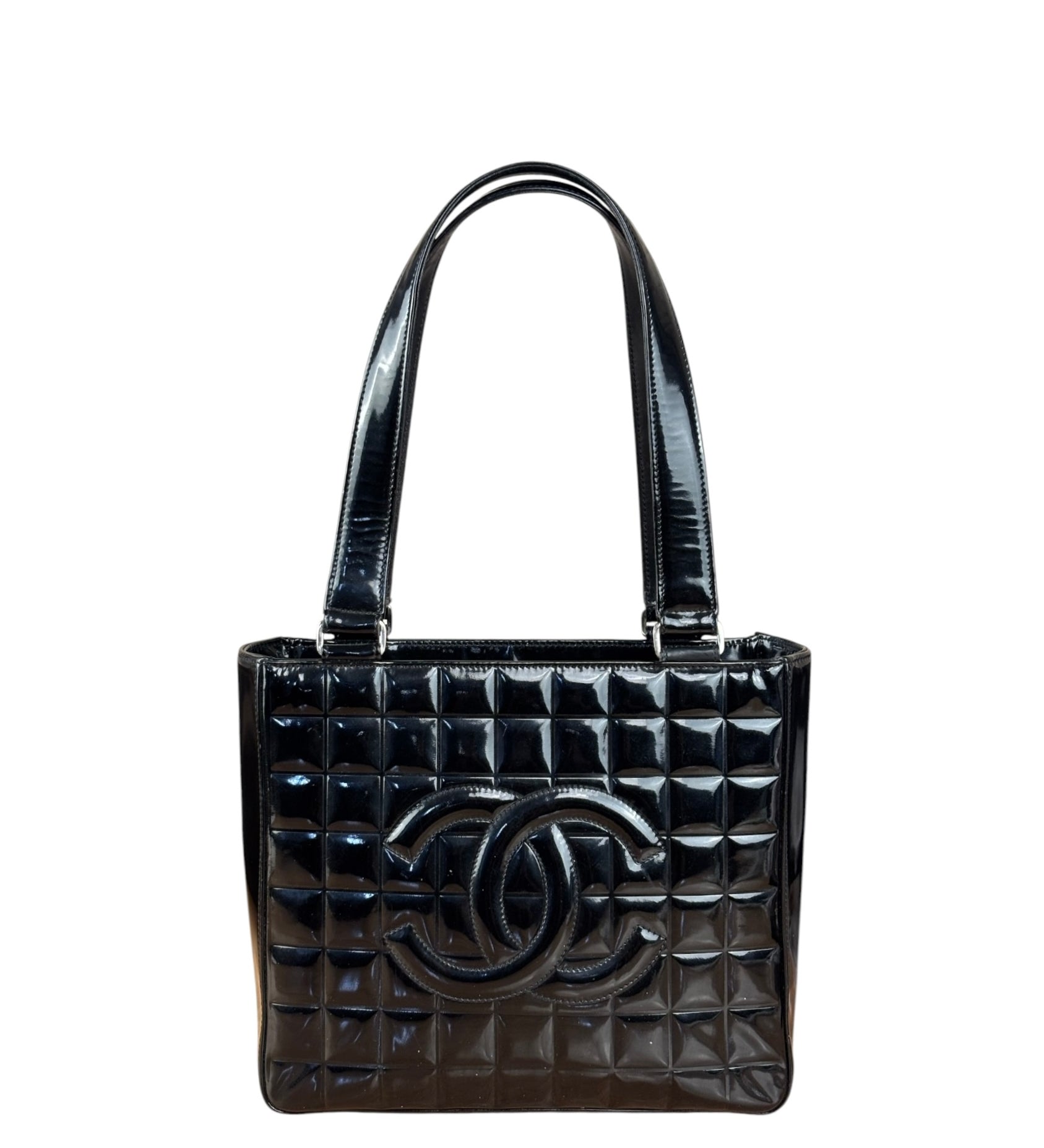 Chanel Glossy Black Patent Leather Chocolate Bar Tote Bag