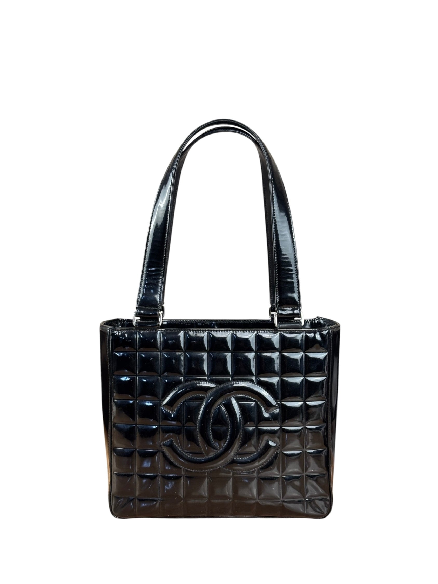 Chanel Glossy Black Patent Leather Chocolate Bar Tote Bag