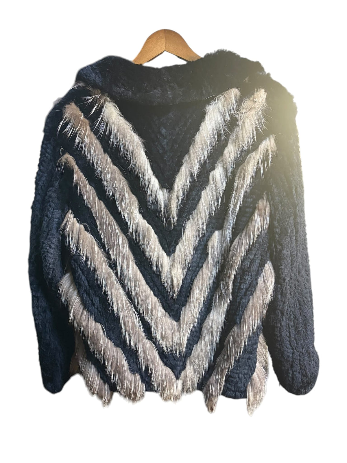Vintage Black/Brown Fox Striped Fur Button Down Jacket