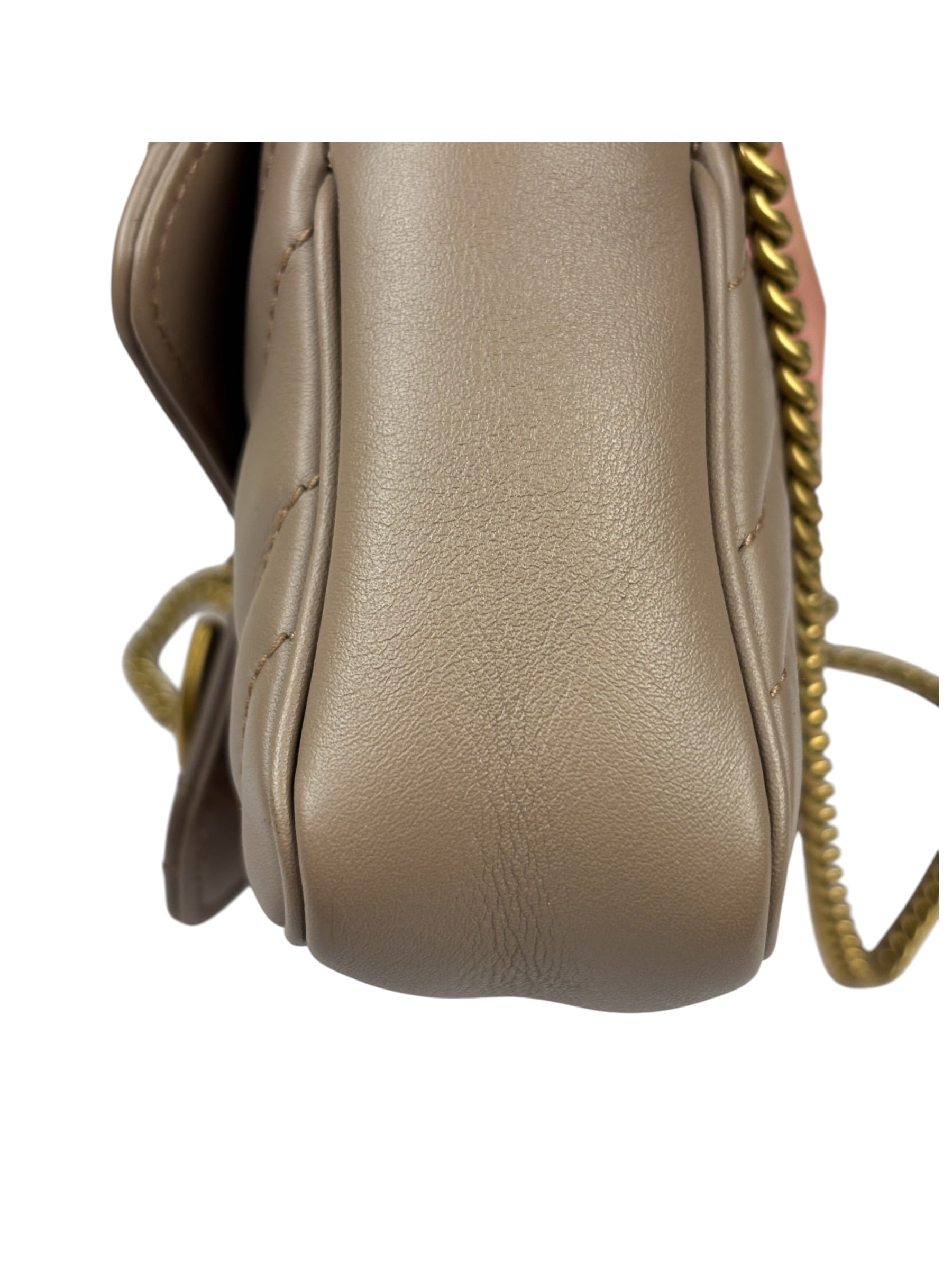 Gucci Pink Beige Leather Marmont Mini Shoulder Bag
